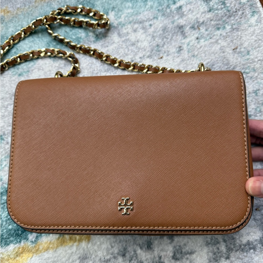 Tory Burch Tan Gold Crossbody Bag with Chain Strap